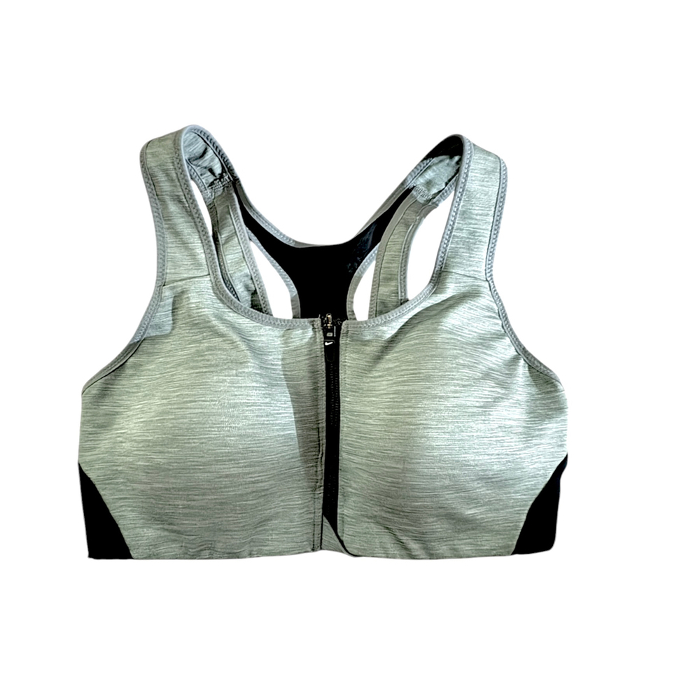 Nike Front Zip Sports Bra Small Gray Black Racerback High Support